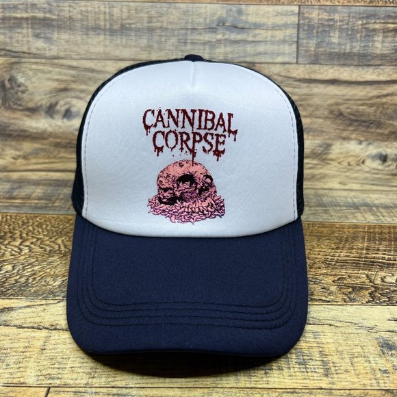 Cannibal Corpse Mens Trucker Hat Navy Snapback Death Metal 80s Retro Ball Cap - Picture 2 of 8